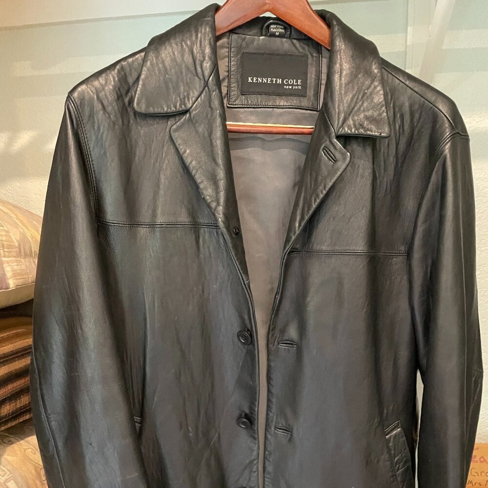 Kenneth Cole Black Leather Coat